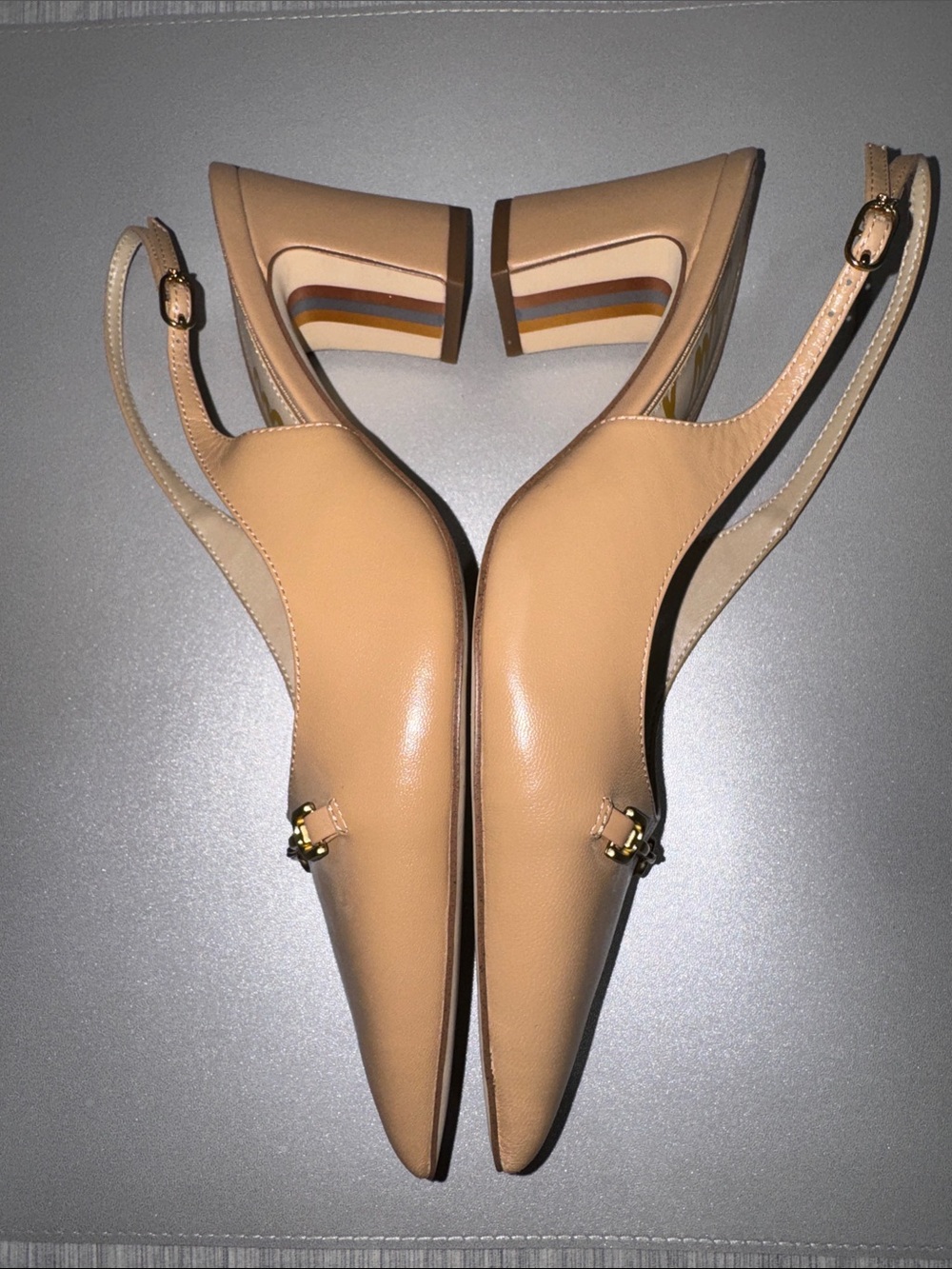 Sam Edelman Waller Slingback Block Heel Pumps Beige Leather Horsebit Sz 10.5 - Picture 5 of 9